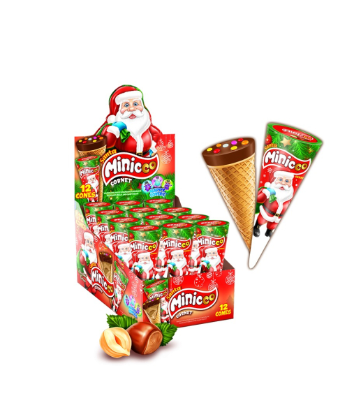 Minicco Santa kornoutky 25g oplatka s kakaovou polevou a lískooříškovou náplní