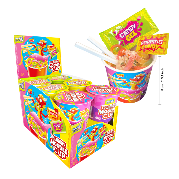 Sweet Flash mix želé nudlí a cukrovinek s ovocnou příchutí v kelímku 65g