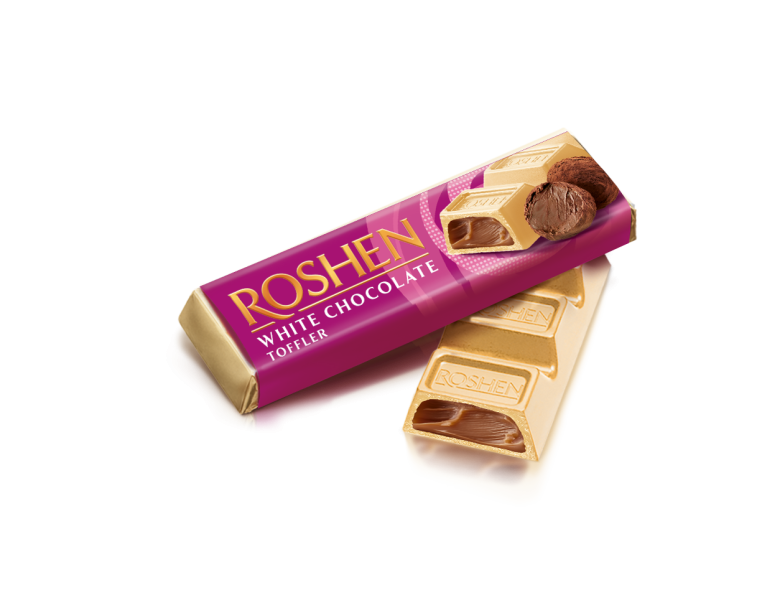 Roshen čokoládová tyčinka Toffler bílá s náplní s mléčnou čokoládou 41g 