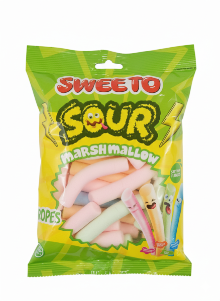 Sweeto kyselé marshmallow provazy s ovocnou příchutí 100g 