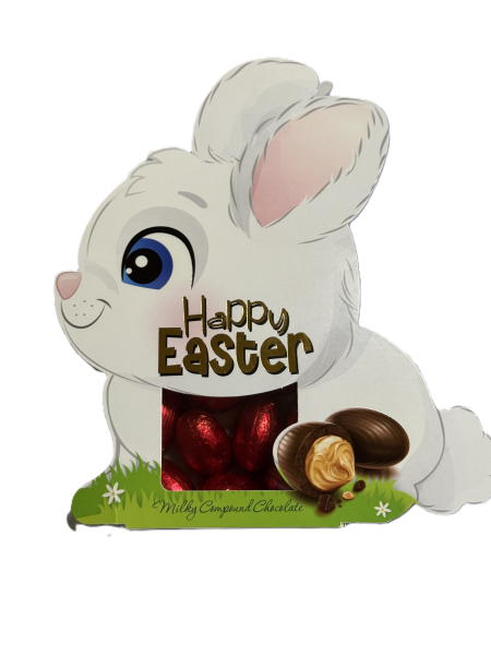 Happy Easter králík s vajíčky z mléčné polevy s lískooříškovým krémem 120g