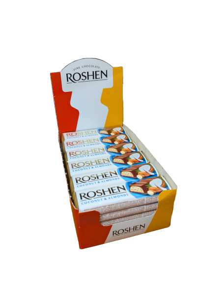 Výprodej - Roshen čokoládová tyčinka mléčná s mandlemi a kokosovou náplní 38g