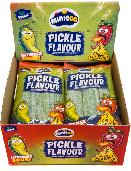 Minicco kyselé želé pásky s příchutí nakládané okurky a chilli 125g