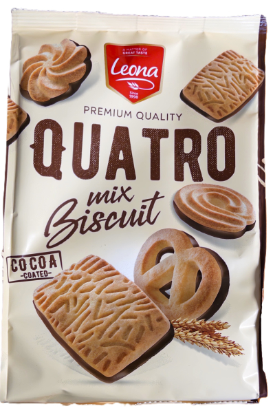 Leona Quatro mix čajové sušenky s kakaovou polevou 300g