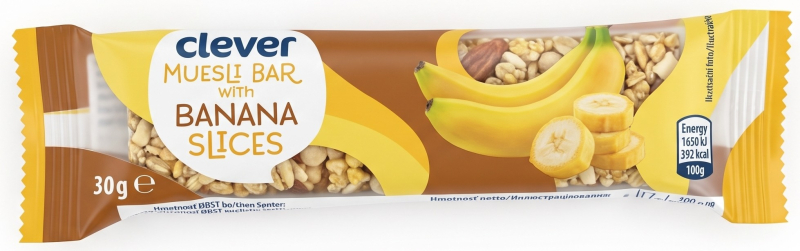 Výprodej - Clever Müsli tyčinka s banánem 30g