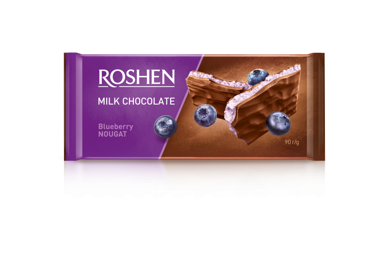 Roshen mléčná čokoláda s borůvkovo-nugátovou náplní 90g